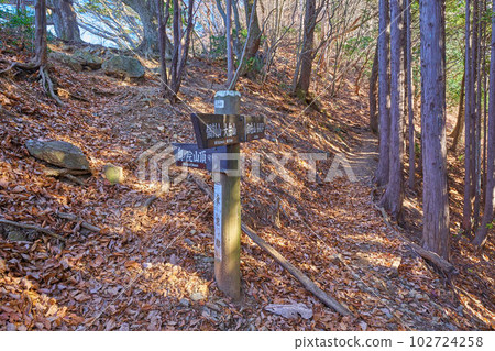 Mt. Mitake, Ome City, Tokyo, branch signpost on the western side of Mt. Okunoin (top of Okunoin, Mt. 102724258