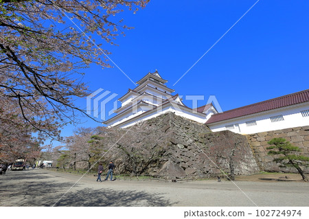 Cherry blossoms and Tsurugajo castle tower, Aizuwakamatsu City, Fukushima Prefecture Cherry blossoms and Tsurugajo castle tower, Aizuwakamatsu City, Fukushima Prefecture 102724974