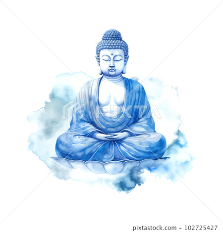 Blue buddha watercolor, great design for any purposes for decoration design. White background. 102725427