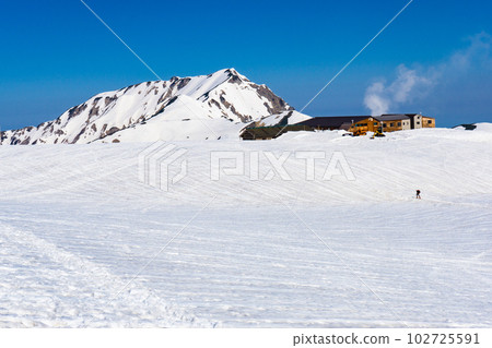 北阿爾卑斯立山山區殘雪季節從室堂平看到的奧田日山 102725591