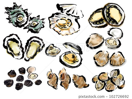 Japanese style hand drawn illustration set of shellfish 102726692