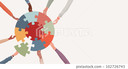 Missing link.Arms of hands of people or co-workers of diverse races holding jigsaw puzzle pieces that connect. Problem solving.Union and teamwork. Collaborating.Strategy.Match. Toy Missing link.Arms of hands of people or co-workers of diverse races holding jigsaw puzzle pieces that connect. Problem solving.Union and teamwork. Collaborating.Strategy.Match. Toy 102726743
