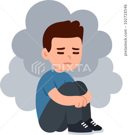 Sad boy sitting on the floor Sad boy sitting on the floor 102728546