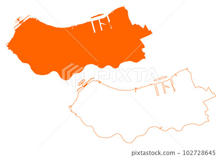 Moerdijk municipality (Kingdom of the Netherlands, Holland, North Brabant or Noord-Brabant province) map vector illustration, scribble sketch map Moerdijk municipality (Kingdom of the Netherlands, Holland, North Brabant or Noord-Brabant province) map vector illustration, scribble sketch map 102728645