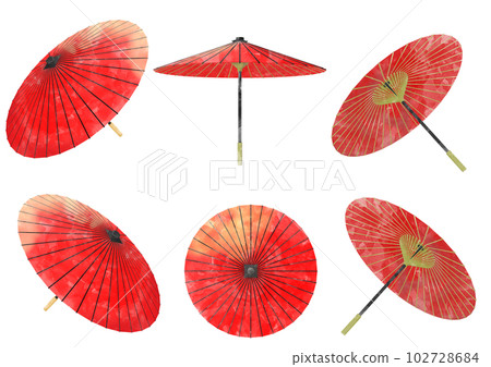 紅色日本傘水彩插圖素材集 102728684