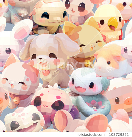 Cute little animal pets with a kind smiling faces and big eyes. 102729251