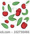 Set of fresh cherries with leaf, whole, double, group and half on isolated background. 3d realistic vector illustration of berries. 102730466