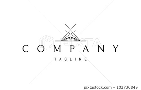 Vector logo on which an abstract image of a building standing in the distance with lines of perspective. 102730849