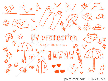 An illustration set using a hand-drawn pen that collects UV protection 102731724