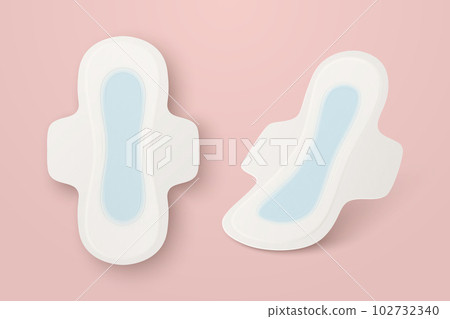 Vector 3d Realistic Menstrual Hygiene Products - Sanitary Pad Icon Set Closeup Isolated. Feminine Hygiene Icons - Sanitary Menstrul Pads, Design Template. Front View 102732340