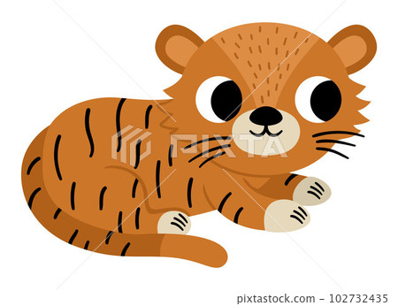 Vector Bengal tiger icon. Endangered species illustration. Cute extinct animal isolated on white background. Funny wild animal illustration for kids. Nature protection concept Vector Bengal tiger icon. Endangered species illustration. Cute extinct animal isolated on white background. Funny wild animal illustration for kids. Nature protection concept 102732435
