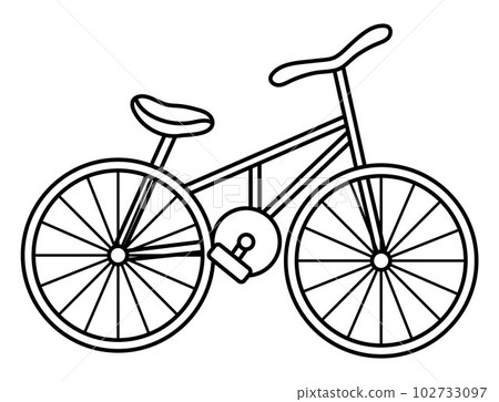 Vector black and white bicycle icon. Line bike illustration. Active sport equipment sign. Simple active hobby picture. Alternative ecological transportation concept or coloring page Vector black and white bicycle icon. Line bike illustration. Active sport equipment sign. Simple active hobby picture. Alternative ecological transportation concept or coloring page 102733097