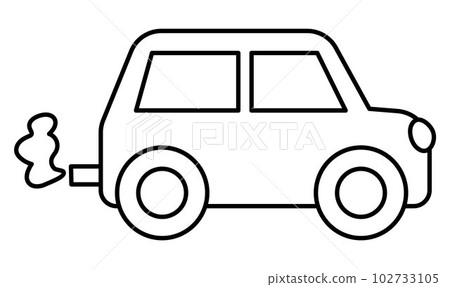 Black and white car emitting exhaust gases. Traditional line transport harm concept. Automobile with exhaust pipe illustration isolated on white background. Emission reduce icon or coloring page Black and white car emitting exhaust gases. Traditional line transport harm concept. Automobile with exhaust pipe illustration isolated on white background. Emission reduce icon or coloring page 102733105