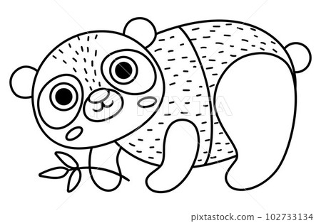 Vector black and white panda bear icon. Endangered species line illustration. Cute extinct animal. Funny wild animal illustration for kids. Nature protection concept or coloring page 102733134