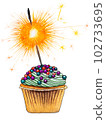 Watercolor scetch cupkace, burning sparkler, isolated 102733695