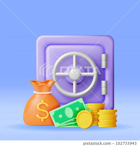 3d Safe Box Full of Money Isolated 102733943