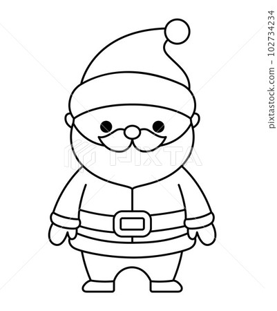 Vector black and white kawaii Santa Claus. Cute Father Frost illustration isolated on white background. Christmas, winter or New Year character. Funny line icon or coloring page Vector black and white kawaii Santa Claus. Cute Father Frost illustration isolated on white background. Christmas, winter or New Year character. Funny line icon or coloring page 102734234
