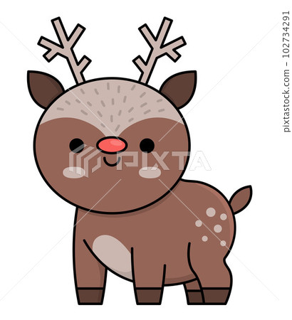Vector colored kawaii deer. Cute Christmas animal character illustration isolated on white background. New Year or winter smiling little reindeer. Funny cartoon holiday icon 102734291