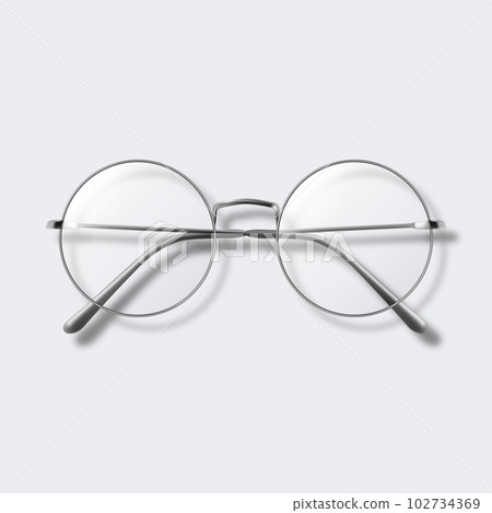 Vector 3d Realistic Metal Round Frame Glasses. Gray Silver, Steel Color Fram. Colorless Transparent Sunglasses for Women and Men, Accessory. Optics, Lens, Vintage, Trendy Glasses. Front, Top View Vector 3d Realistic Metal Round Frame Glasses. Gray Silver, Steel Color Fram. Colorless Transparent Sunglasses for Women and Men, Accessory. Optics, Lens, Vintage, Trendy Glasses. Front, Top View 102734369