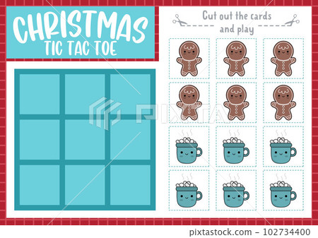 Vector Christmas tic tac toe chart with gingerbread and hot cacao. New Year board game playing field with cute kawaii characters. Funny winter holiday printable worksheet. Noughts and crosses grid Vector Christmas tic tac toe chart with gingerbread and hot cacao. New Year board game playing field with cute kawaii characters. Funny winter holiday printable worksheet. Noughts and crosses grid 102734400