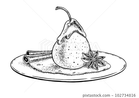 Vector sketch illustration of caramelized pear Vector sketch illustration of caramelized pear 102734816