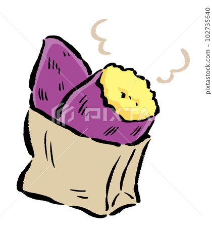 袋裝烤紅薯畫筆描邊矢量圖解 102735640