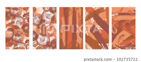 Brush stroke composition backgrounds pack warm brown autumn colours. Vector stock hand draw illustration set for design template, border and frame, presentation, social media size. EPS10 Brush stroke composition backgrounds pack warm brown autumn colours. Vector stock hand draw illustration set for design template, border and frame, presentation, social media size. EPS10 102735722