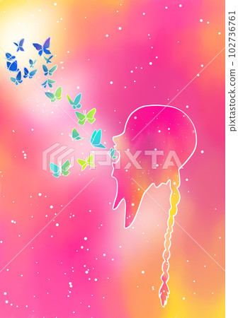 一個女孩與一隻蝴蝶的插圖 102736761