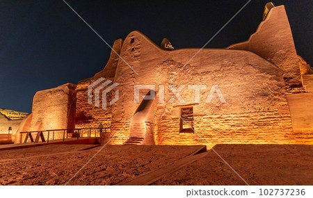 Diriyah old town walls illuminated at night, Riyadh, Saudi Arabia 102737236