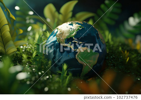 Glass globe on lush green moss, symbolizing nature conservation and environmental protection, World Environment Day concept for sustainable future. AI Generative. 102737476