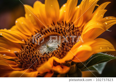 A sunflower in bloom. A striking macro shot. Generative AI 102737823