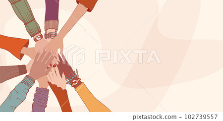 Community teamwork and cooperation. Diversity people.Group of hands on top of each other of different male and female people.Diverse culture.Racial equality.Oneness.Agreements. Helping Community teamwork and cooperation. Diversity people.Group of hands on top of each other of different male and female people.Diverse culture.Racial equality.Oneness.Agreements. Helping 102739557