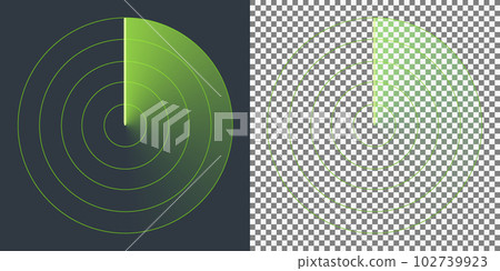 Radar beam, transparent fading trace and concentric circles with transparent effects on plaid background. Radar beam, transparent fading trace and concentric circles with transparent effects on plaid background. 102739923