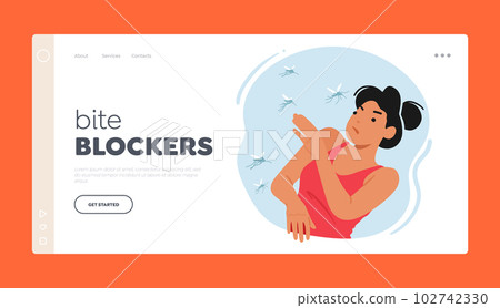 Bite Blockers Landing Page Template. Mosquito Bite Woman Experiences Itching, Swelling, And Redness On Her Skin 102742330