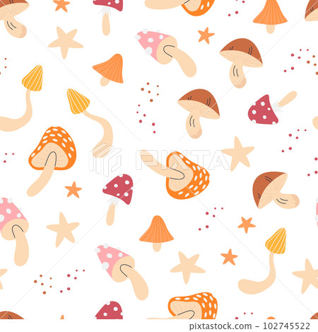 Retro 70s psychedelic mushroom seamless pattern Retro 70s psychedelic mushroom seamless pattern 102745522