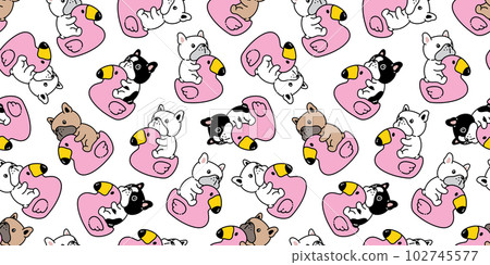 dog seamless pattern french bulldog flamingo swimming ring inflatable pet puppy doodle vector cartoon gift wrapping paper tile background repeat wallpaper scarf isolated illustration design 102745577