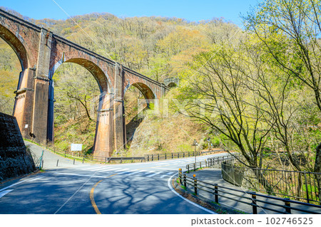 Usui 3rd Bridge in Spring, Megane Bridge, Annaka City, Gunma Prefecture Usui 3rd Bridge in Spring, Megane Bridge, Annaka City, Gunma Prefecture 102746525