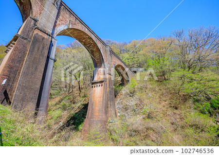 Usui 3rd Bridge in Spring, Megane Bridge, Annaka City, Gunma Prefecture Usui 3rd Bridge in Spring, Megane Bridge, Annaka City, Gunma Prefecture 102746536