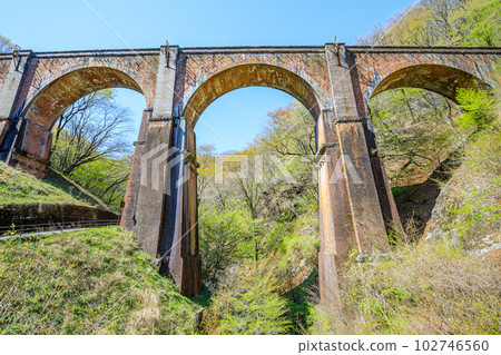 Usui 3rd Bridge in Spring, Megane Bridge, Annaka City, Gunma Prefecture Usui 3rd Bridge in Spring, Megane Bridge, Annaka City, Gunma Prefecture 102746560