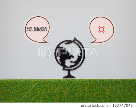 Speech bubbles on the globe, letters of environmental problems and anger marks Speech bubbles on the globe, letters of environmental problems and anger marks 102747046