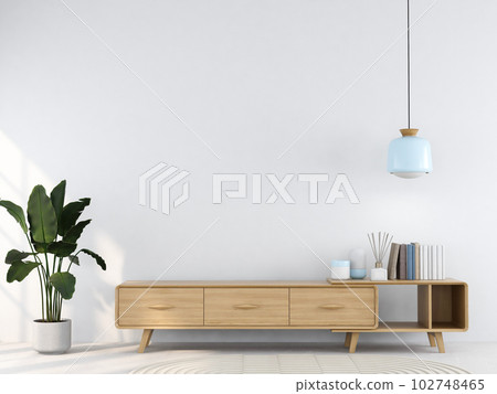 living room interior with wooden sideboard 3D rendering 102748465
