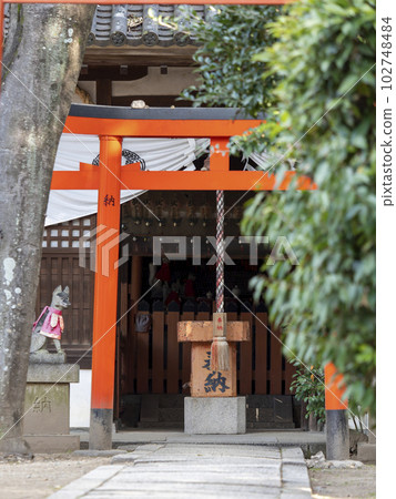 和果稻荷神社的鳥居門和守護狐狸 和果稻荷神社的鳥居門和守護狐狸 102748484