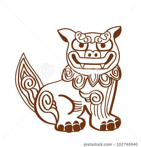 Illustration of a traditional Shisa line drawing Image of summer, resorts and Okinawa Prefecture 102748940