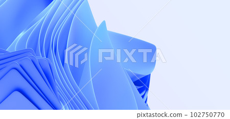 Abstract blue layered background 3d render. Folded paper sheets or fabric ribbons with wavy curved edges, modern composition of rolled pages with folds. Fashion wallpaper, banner. 3D illustration 102750770