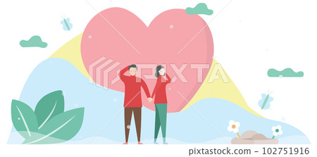Man catches hand woman. Couple of love design for winter season. Vector illustration in flat style. 102751916