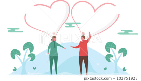 Man argues with woman in the park. Couple of love design for winter season. Vector illustration in flat style. 102751925