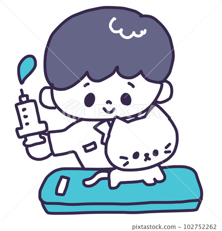 動物醫院一名男獸醫給一隻可愛的白色小貓注射的插圖 動物醫院一名男獸醫給一隻可愛的白色小貓注射的插圖 102752262