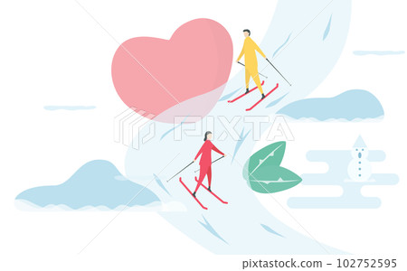 Romantic adults couple play ski. Character design of people. Illustration in flat style. Romantic adults couple play ski. Character design of people. Illustration in flat style. 102752595
