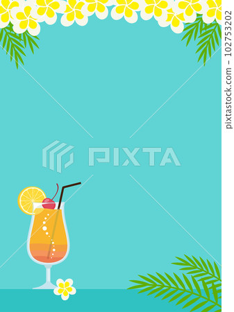 帶熱帶雞尾酒的風景，背景翠綠 102753202