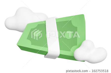 3d banknote stack icon with cloud isolated. economic movements or business finance concept, 3d render illustration 102753518
